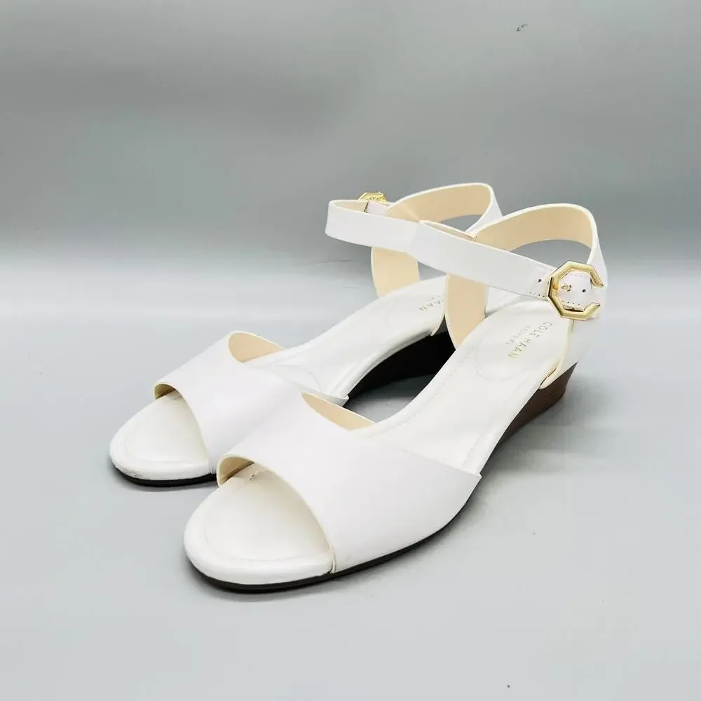 Cole Haan Sandals Womens 8.5 White Synthetic Grand OS Wedge Ankle Strap Shoes